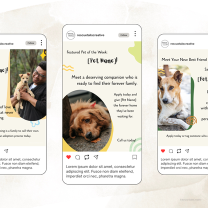 Customizable featured pet template with a replaceable rescue animal photo