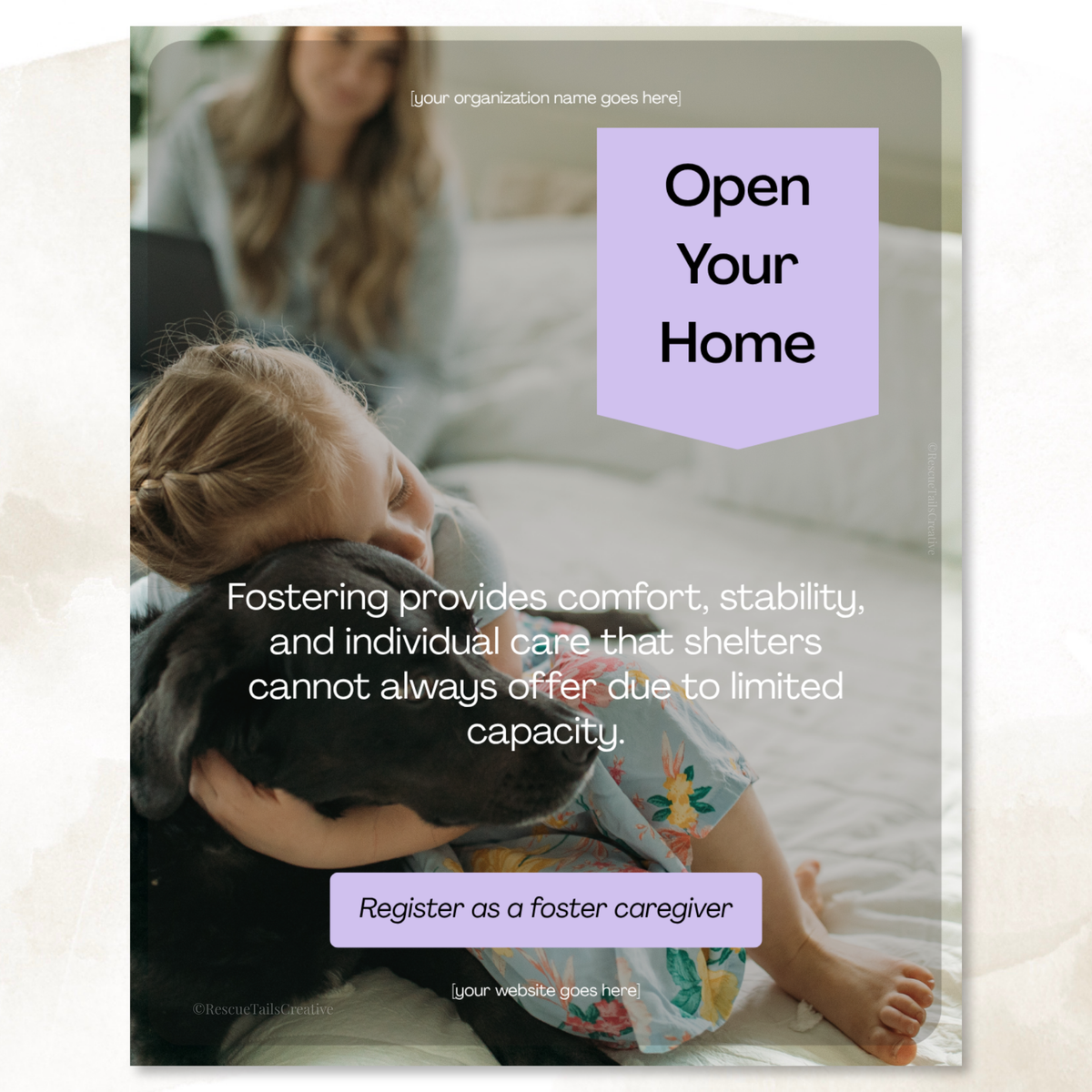 Foster recruitment Instagram template with caption and call to action