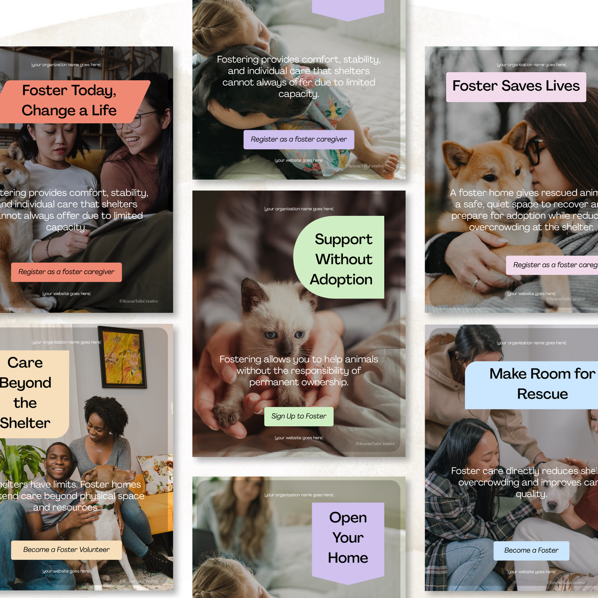 Pet foster social media templates, Be Their Safe Place foster recruitment pack for Instagram