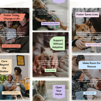 Pet foster social media templates, Be Their Safe Place foster recruitment pack for Instagram